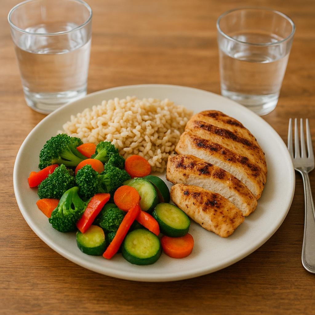 Balanced plate with healthy foods for kids Balanced plate with healthy foods for kids