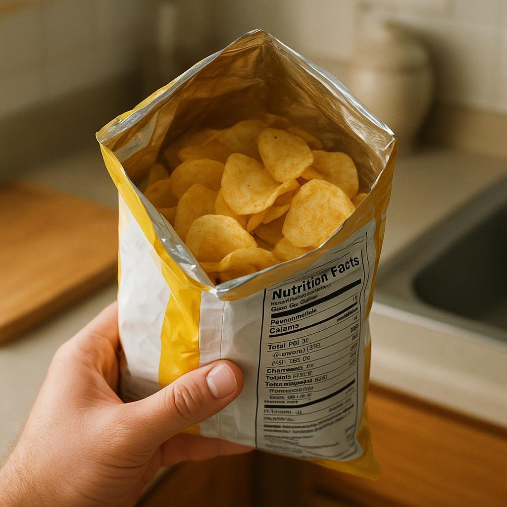 Nutrition label on a bag of chips Nutrition label on a bag of chips