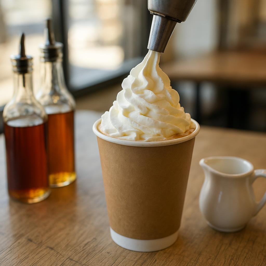 Coffee with syrup, cream, and whipped cream