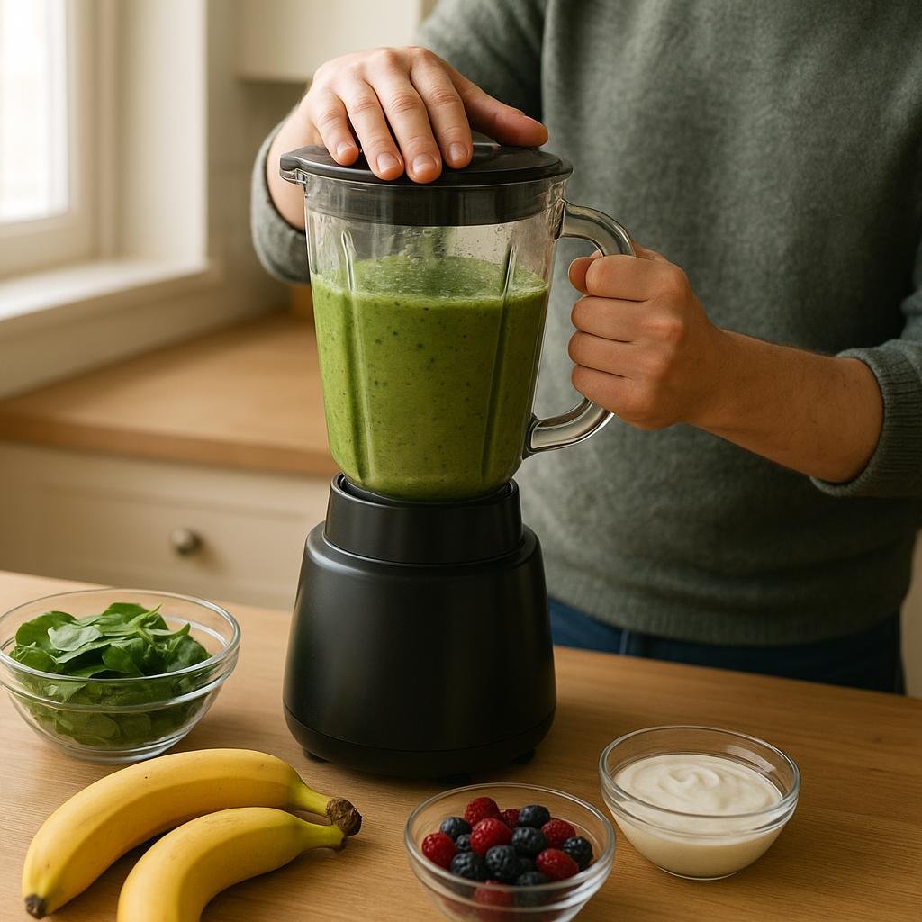 Healthy snack smoothie in a kitchen blender Healthy snack smoothie in a kitchen blender