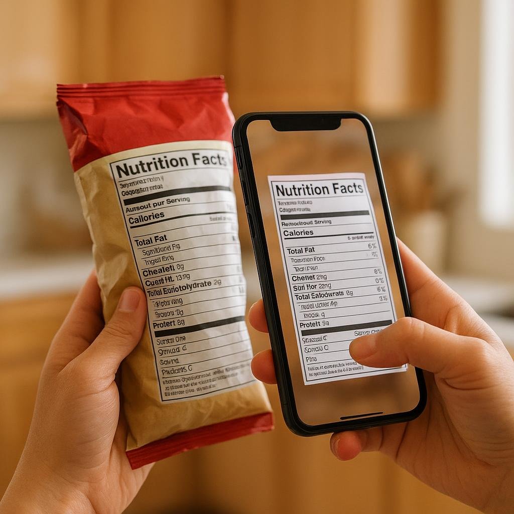 Phone scanning food label for empty calories