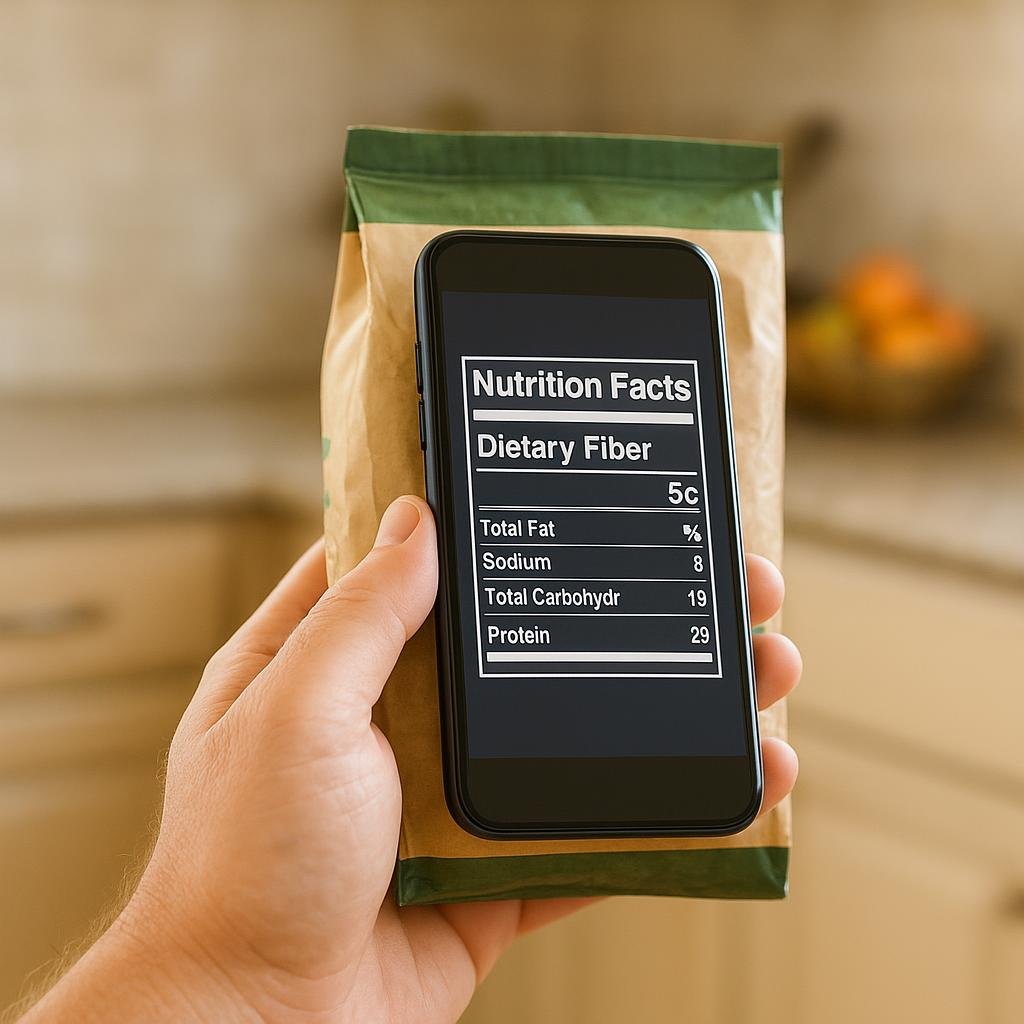 Phone scanning food label for dietary fiber