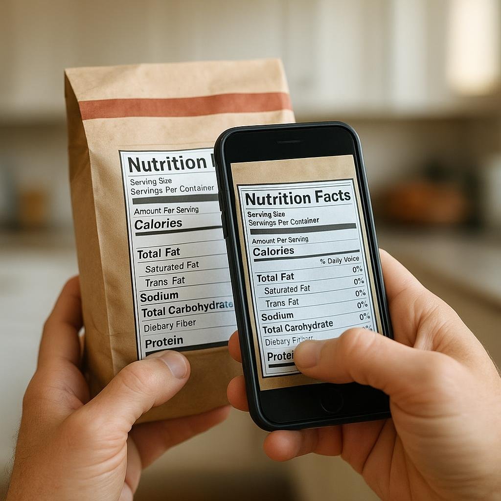 Phone scanning food label for hidden calories