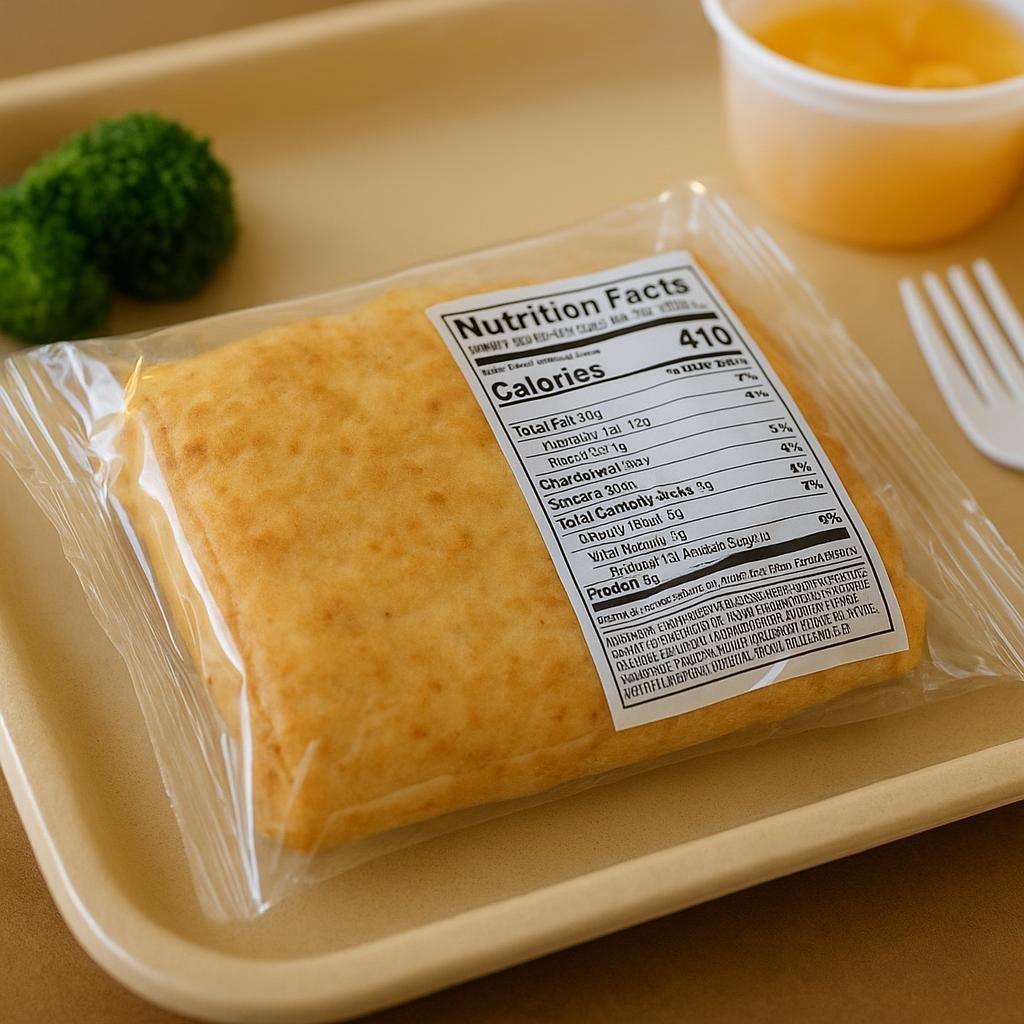 School lunch with nutrition facts label School lunch with nutrition facts label
