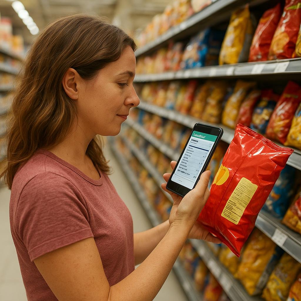 Shopping app showing added sugar information Shopping app showing added sugar information