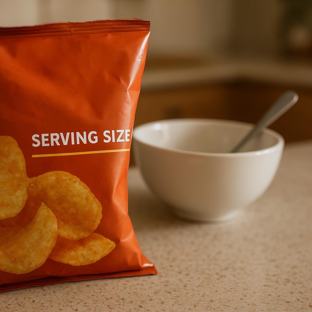 Snack package showing serving size on label