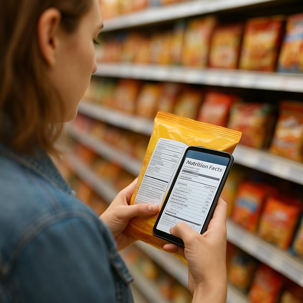 Scanning a snack label with the focus keyphrase app Scanning a snack label with the focus keyphrase app