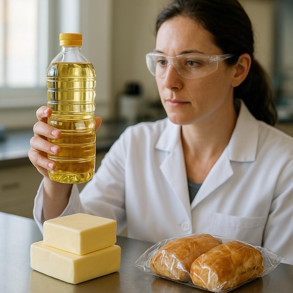 Lab scene showing trans fat in processed oils Lab scene showing trans fat in processed oils