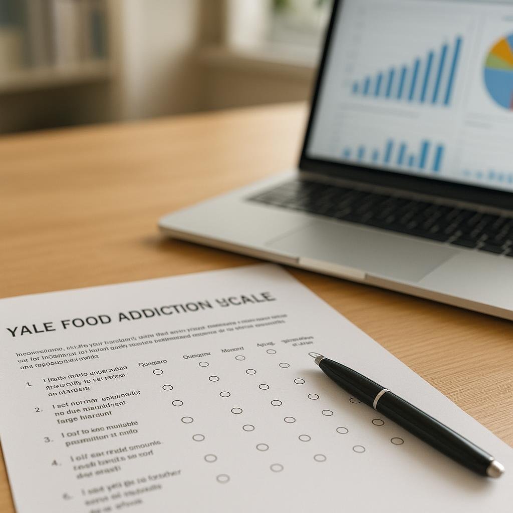 Yale Food Addiction Scale questionnaire on desk Yale Food Addiction Scale questionnaire on desk