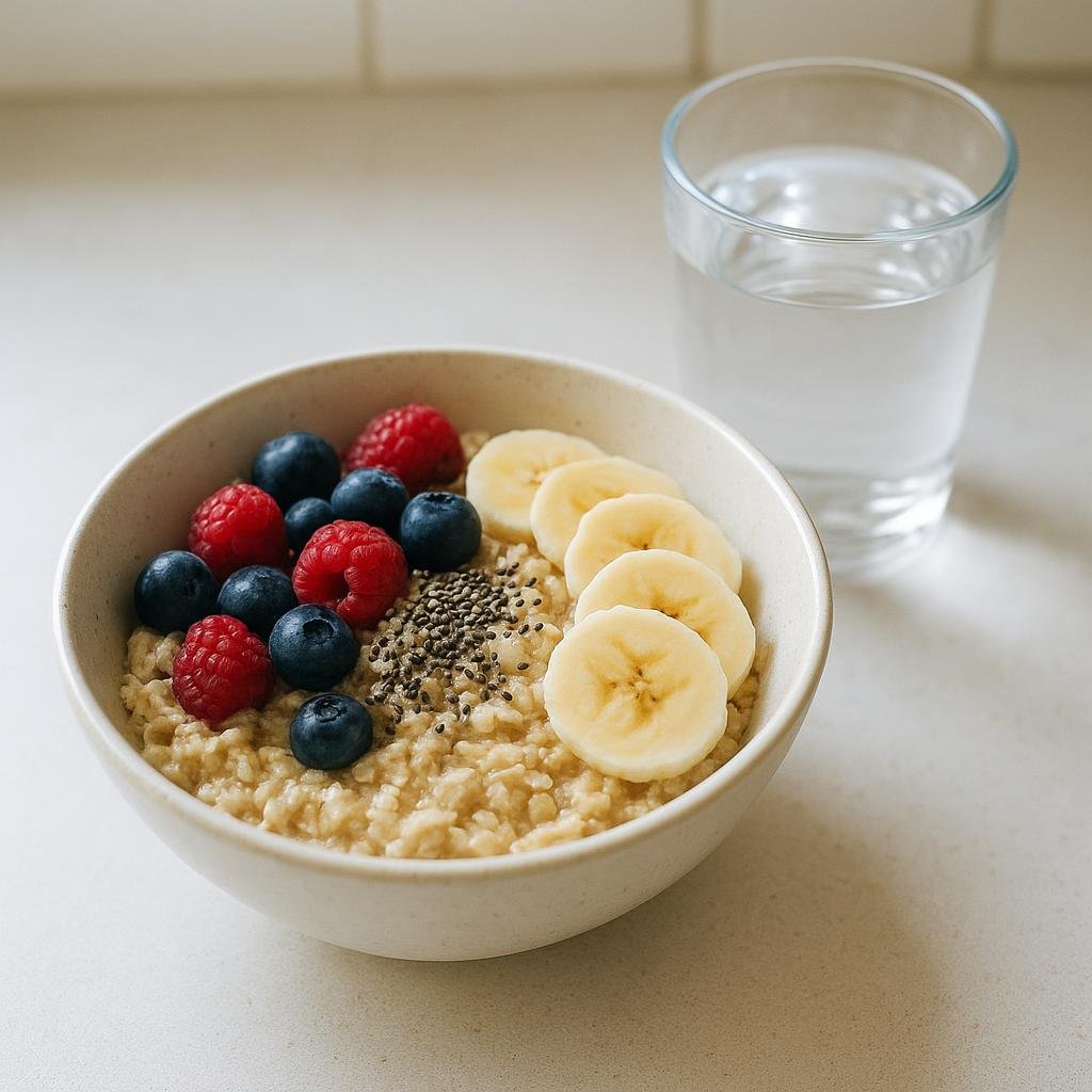 Fiber-rich breakfast bowl with fruit and seeds Fiber-rich breakfast bowl with fruit and seeds