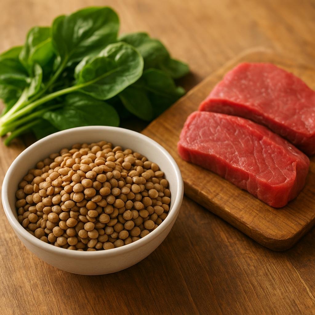 Iron-rich foods on a kitchen table